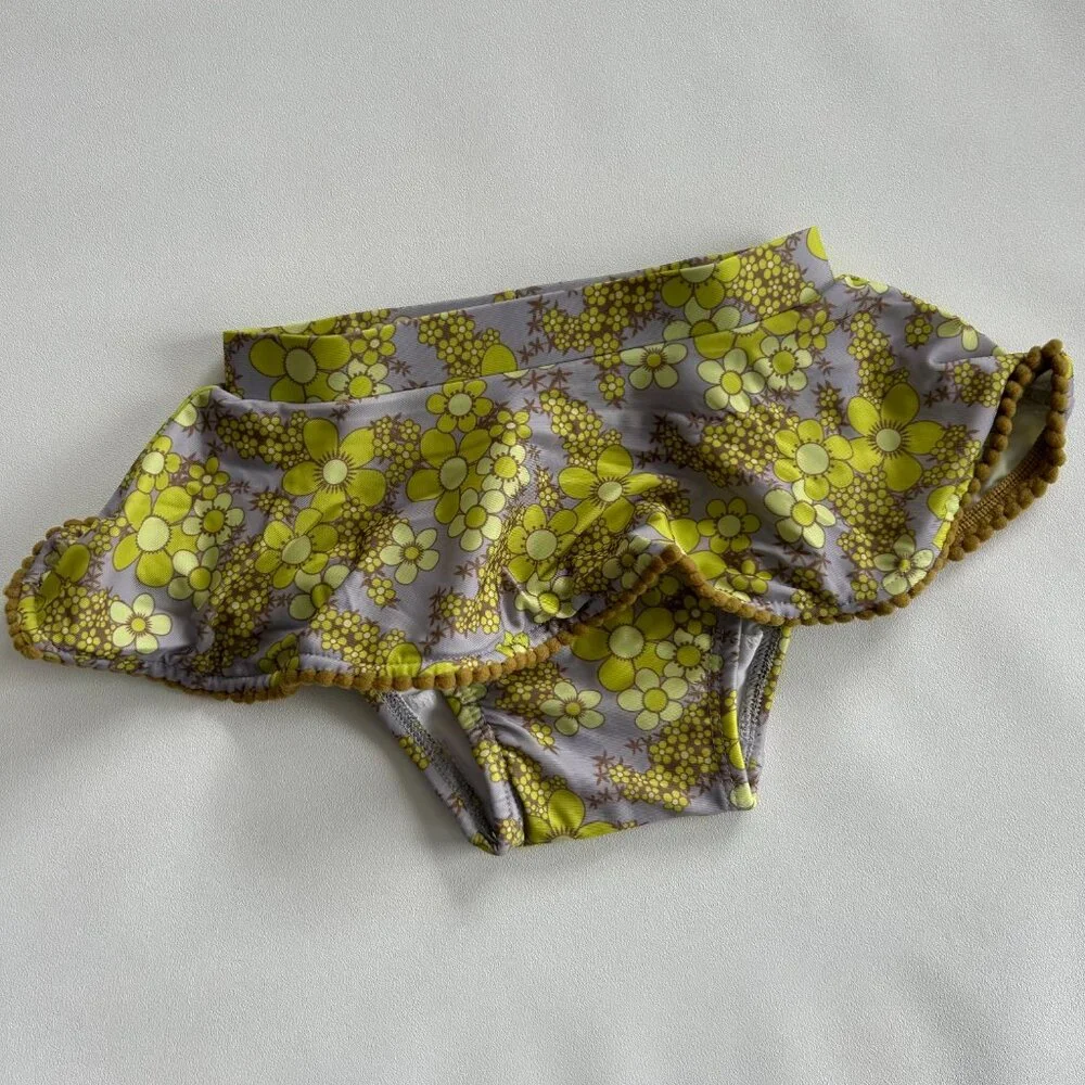 NWT Kate Quinn Baby Bikini 0-3M Granny Floral Ruffle Pom Pom UPF 50+